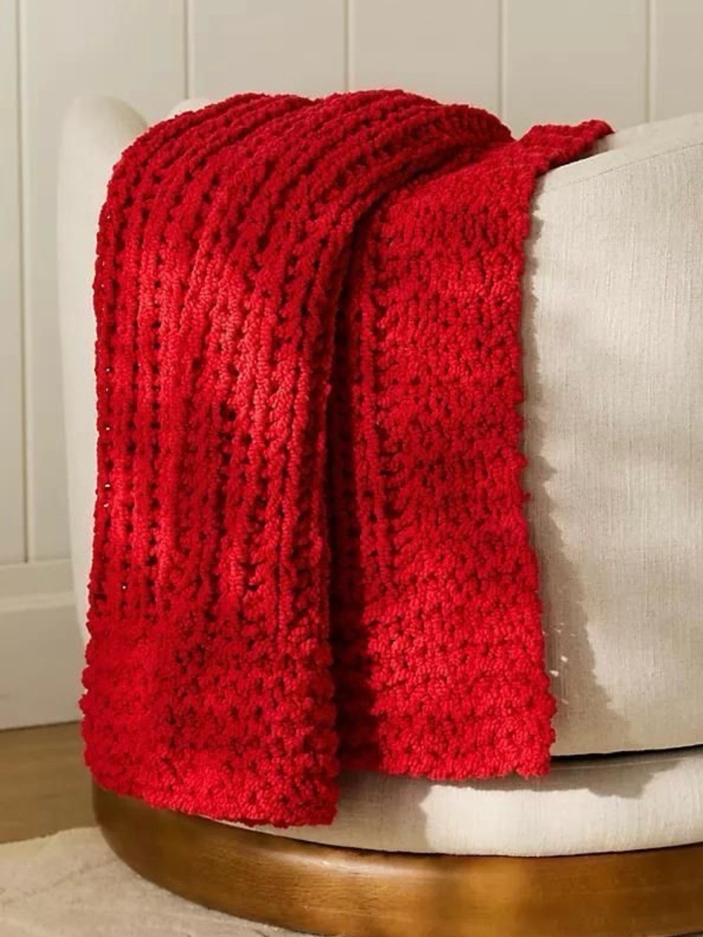 Anthropologie Vibrant Red Chunky Knit Throw